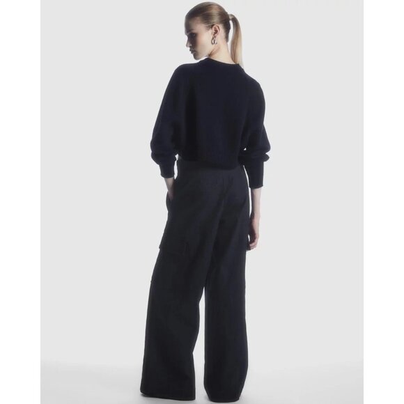 COS Black Cotton Canvas High Rise Wide Leg Cargo Pants, Size 2 - Picture 3 of 15